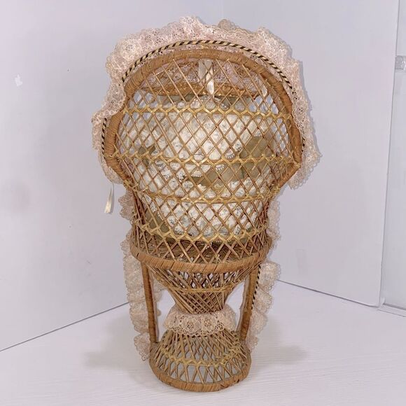 Vintage Victorian Style Teddy Bear in Lace Outfit Sitting In Wicker Chair - Picture 4 of 9